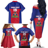 Custom Haiti Football Family Matching Off The Shoulder Long Sleeve Dress and Hawaiian Shirt Les Grenadiers 2026 Back to the World Cup - Wonder Print Shop