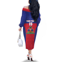 Custom Haiti Football Family Matching Off The Shoulder Long Sleeve Dress and Hawaiian Shirt Les Grenadiers 2026 Back to the World Cup - Wonder Print Shop