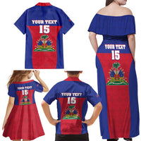 Custom Haiti Football Family Matching Off Shoulder Maxi Dress and Hawaiian Shirt Les Grenadiers 2026 Back to the World Cup - Wonder Print Shop