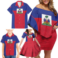 Custom Haiti Football Family Matching Off Shoulder Short Dress and Hawaiian Shirt Les Grenadiers 2026 Back to the World Cup - Wonder Print Shop