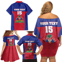 Custom Haiti Football Family Matching Off Shoulder Short Dress and Hawaiian Shirt Les Grenadiers 2026 Back to the World Cup - Wonder Print Shop