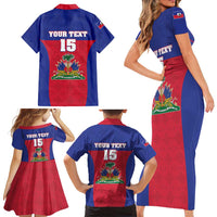 Custom Haiti Football Family Matching Short Sleeve Bodycon Dress and Hawaiian Shirt Les Grenadiers 2026 Back to the World Cup - Wonder Print Shop