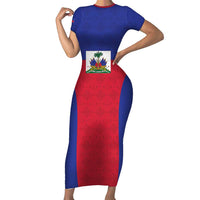 Custom Haiti Football Short Sleeve Bodycon Dress Les Grenadiers 2026 Back to the World Cup - Wonder Print Shop