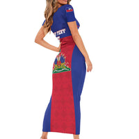Custom Haiti Football Short Sleeve Bodycon Dress Les Grenadiers 2026 Back to the World Cup - Wonder Print Shop
