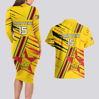 Custom Zimbabwe Football Couples Matching Long Sleeve Bodycon Dress and Hawaiian Shirt Go Warriors
