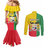 Personalised Benin Couples Matching Mermaid Dress and Long Sleeve Button Shirt Coat Of Arms Flag Style