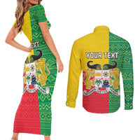 Personalised Benin Couples Matching Short Sleeve Bodycon Dress and Long Sleeve Button Shirt Coat Of Arms Flag Style