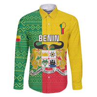 Personalised Benin Family Matching Long Sleeve Bodycon Dress and Hawaiian Shirt Coat Of Arms Flag Style