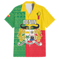 Personalised Benin Family Matching Off The Shoulder Long Sleeve Dress and Hawaiian Shirt Coat Of Arms Flag Style