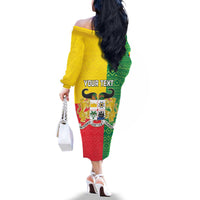 Personalised Benin Family Matching Off The Shoulder Long Sleeve Dress and Hawaiian Shirt Coat Of Arms Flag Style