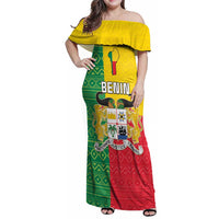 Personalised Benin Family Matching Off Shoulder Maxi Dress and Hawaiian Shirt Coat Of Arms Flag Style