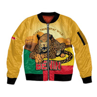 Personalised Benin Leopard Sleeve Zip Bomber Jacket Stay True - Stay Wild