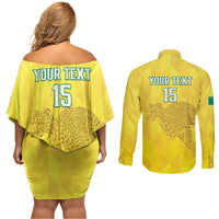 Custom Benin Football Couples Matching Off Shoulder Short Dress and Long Sleeve Button Shirt Go Cheetahs