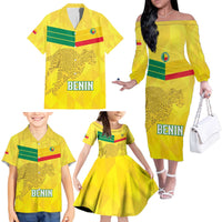 Custom Benin Football Family Matching Off The Shoulder Long Sleeve Dress and Hawaiian Shirt Go Cheetahs