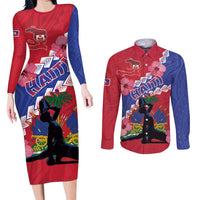 Haiti Couples Matching Long Sleeve Bodycon Dress and Long Sleeve Button Shirt Neg Maron Polynesian