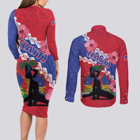 Haiti Couples Matching Long Sleeve Bodycon Dress and Long Sleeve Button Shirt Neg Maron Polynesian