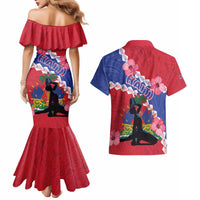 Haiti Couples Matching Mermaid Dress and Hawaiian Shirt Neg Maron Polynesian