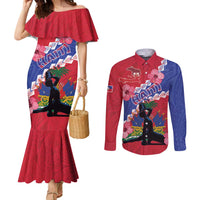 Haiti Couples Matching Mermaid Dress and Long Sleeve Button Shirt Neg Maron Polynesian