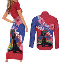 Haiti Couples Matching Short Sleeve Bodycon Dress and Long Sleeve Button Shirt Neg Maron Polynesian