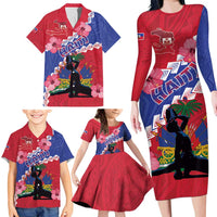 Haiti Family Matching Long Sleeve Bodycon Dress and Hawaiian Shirt Neg Maron Polynesian