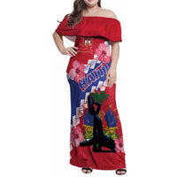 Haiti Family Matching Off Shoulder Maxi Dress and Hawaiian Shirt Neg Maron Polynesian