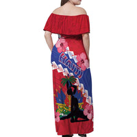 Haiti Family Matching Off Shoulder Maxi Dress and Hawaiian Shirt Neg Maron Polynesian