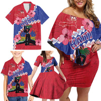 Haiti Family Matching Off Shoulder Short Dress and Hawaiian Shirt Neg Maron Polynesian