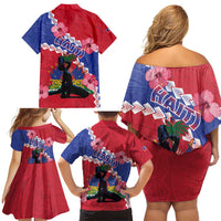 Haiti Family Matching Off Shoulder Short Dress and Hawaiian Shirt Neg Maron Polynesian