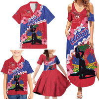 Haiti Family Matching Summer Maxi Dress and Hawaiian Shirt Neg Maron Polynesian