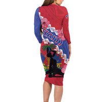 Haiti Long Sleeve Bodycon Dress Neg Maron Polynesian