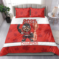 Canada Ice Hockey Bedding Set Beaver Mascot With Champions Trophy