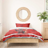 Canada Ice Hockey Bedding Set Beaver Mascot With Champions Trophy