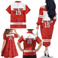 Custom Canada Ice Hockey Family Matching Off The Shoulder Long Sleeve Dress and Hawaiian Shirt Beaver Mascot With Champions Trophy