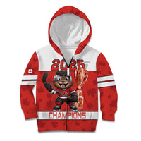 Custom Canada Ice Hockey Kid Hoodie Beaver Mascot With Champions Trophy