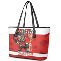 Canada Ice Hockey Leather Tote Bag Beaver Mascot With Champions Trophy