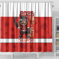 Canada Ice Hockey Shower Curtain Beaver Mascot With Champions Trophy