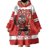 Custom Canada Ice Hockey Wearable Blanket Hoodie Beaver Mascot With Champions Trophy