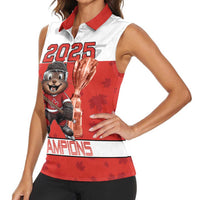 Custom Canada Ice Hockey Women Sleeveless Polo Shirt Beaver Mascot With Champions Trophy
