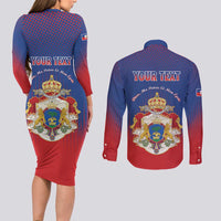 Personalized Second Empire of Haiti 1849-1859 Couples Matching Long Sleeve Bodycon Dress and Long Sleeve Button Shirt Imperial Coat Of Arms Flag Style