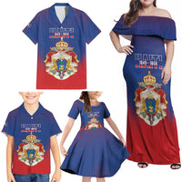 Personalized Second Empire of Haiti 1849-1859 Family Matching Off Shoulder Maxi Dress and Hawaiian Shirt Imperial Coat Of Arms Flag Style