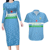 Custom Djibouti Football Couples Matching Long Sleeve Bodycon Dress and Hawaiian Shirt Come On Riverains de la Mer Rouge