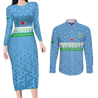 Custom Djibouti Football Couples Matching Long Sleeve Bodycon Dress and Long Sleeve Button Shirt Come On Riverains de la Mer Rouge