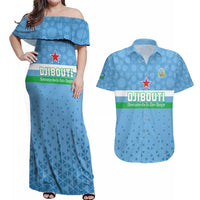 Custom Djibouti Football Couples Matching Off Shoulder Maxi Dress and Hawaiian Shirt Come On Riverains de la Mer Rouge