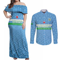 Custom Djibouti Football Couples Matching Off Shoulder Maxi Dress and Long Sleeve Button Shirt Come On Riverains de la Mer Rouge