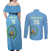 Custom Djibouti Football Couples Matching Off Shoulder Maxi Dress and Long Sleeve Button Shirt Come On Riverains de la Mer Rouge