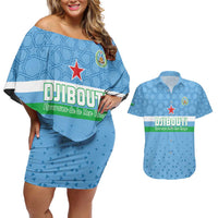 Custom Djibouti Football Couples Matching Off Shoulder Short Dress and Hawaiian Shirt Come On Riverains de la Mer Rouge