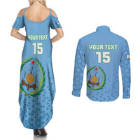 Custom Djibouti Football Couples Matching Summer Maxi Dress and Long Sleeve Button Shirt Come On Riverains de la Mer Rouge