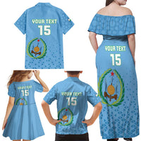 Custom Djibouti Football Family Matching Off Shoulder Maxi Dress and Hawaiian Shirt Come On Riverains de la Mer Rouge