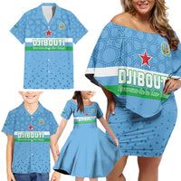 Custom Djibouti Football Family Matching Off Shoulder Short Dress and Hawaiian Shirt Come On Riverains de la Mer Rouge