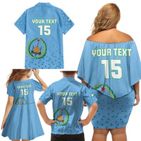 Custom Djibouti Football Family Matching Off Shoulder Short Dress and Hawaiian Shirt Come On Riverains de la Mer Rouge